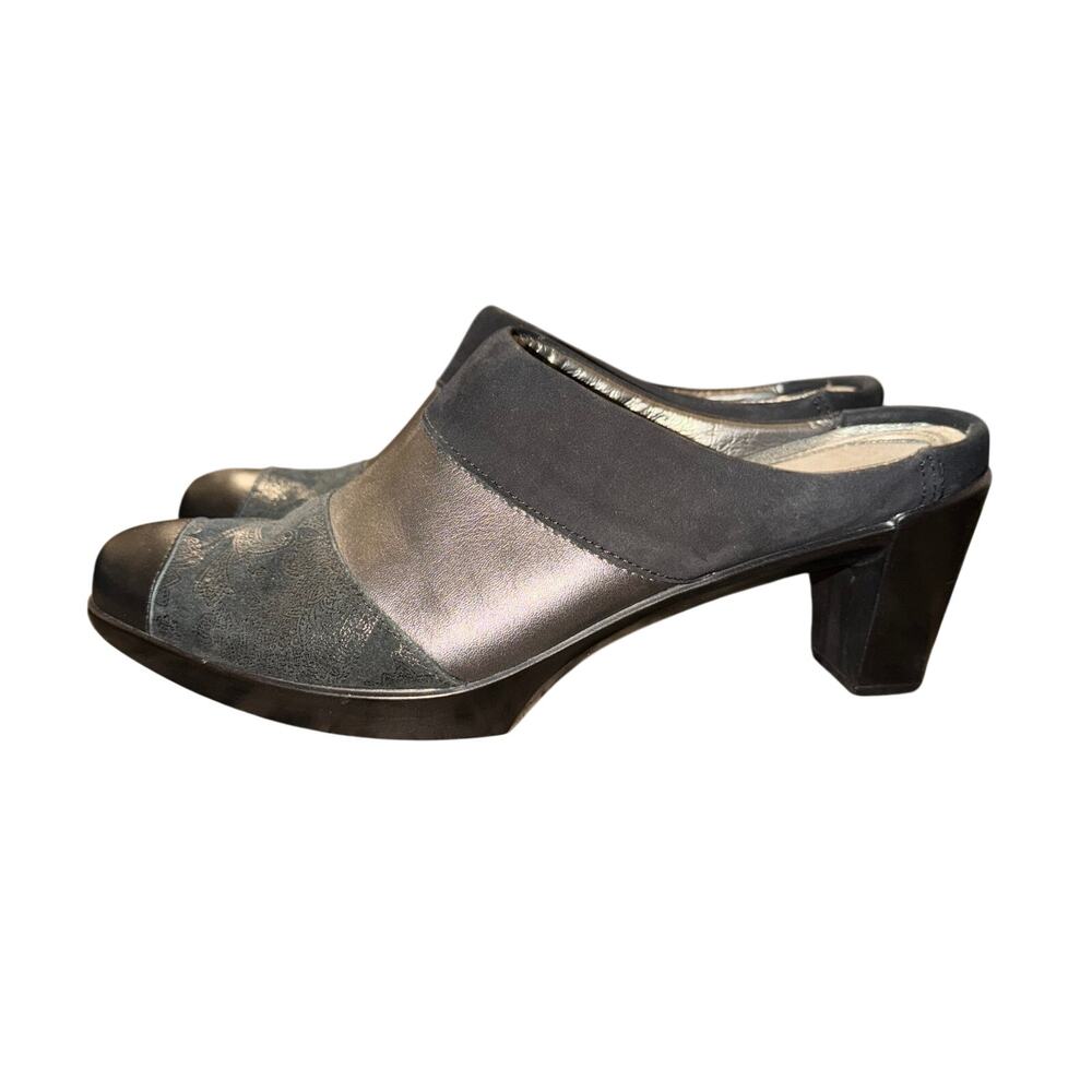 Naot Fortuna Mules Women's Size 7 Black Gray Leather Suede Comfort Shoes